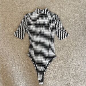 En Creme Black and White Striped Bodysuit